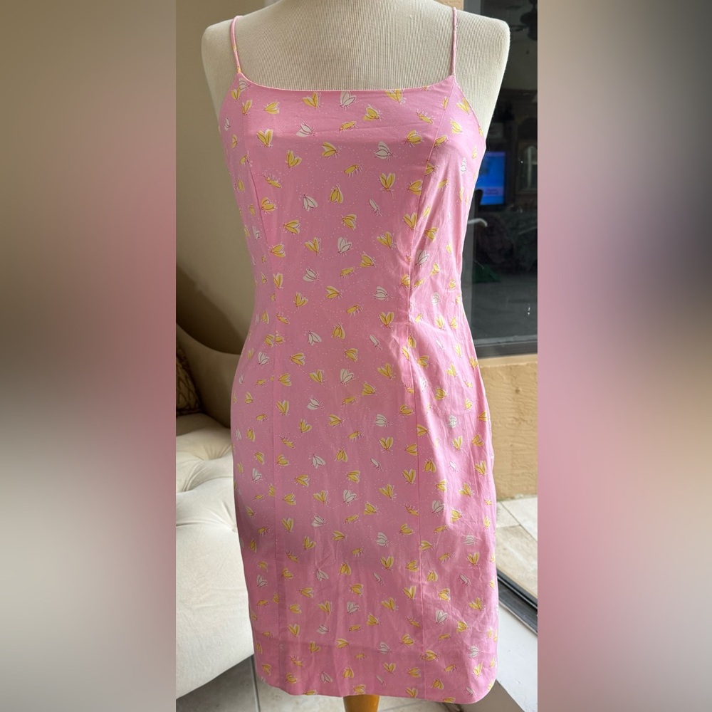 Lilly Pulitzer pink dress with yellow light bugs design